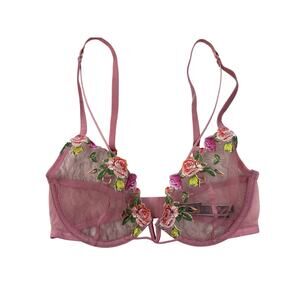 Victoria's Secret Women's 32D Sheer Pink Embroidered Floral Very Sexy Demi Bra*
